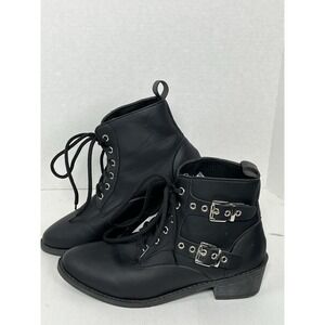 Black Grommet Ankle Boots with Buckle Detail Womens Fashion Booties‎ Size 9